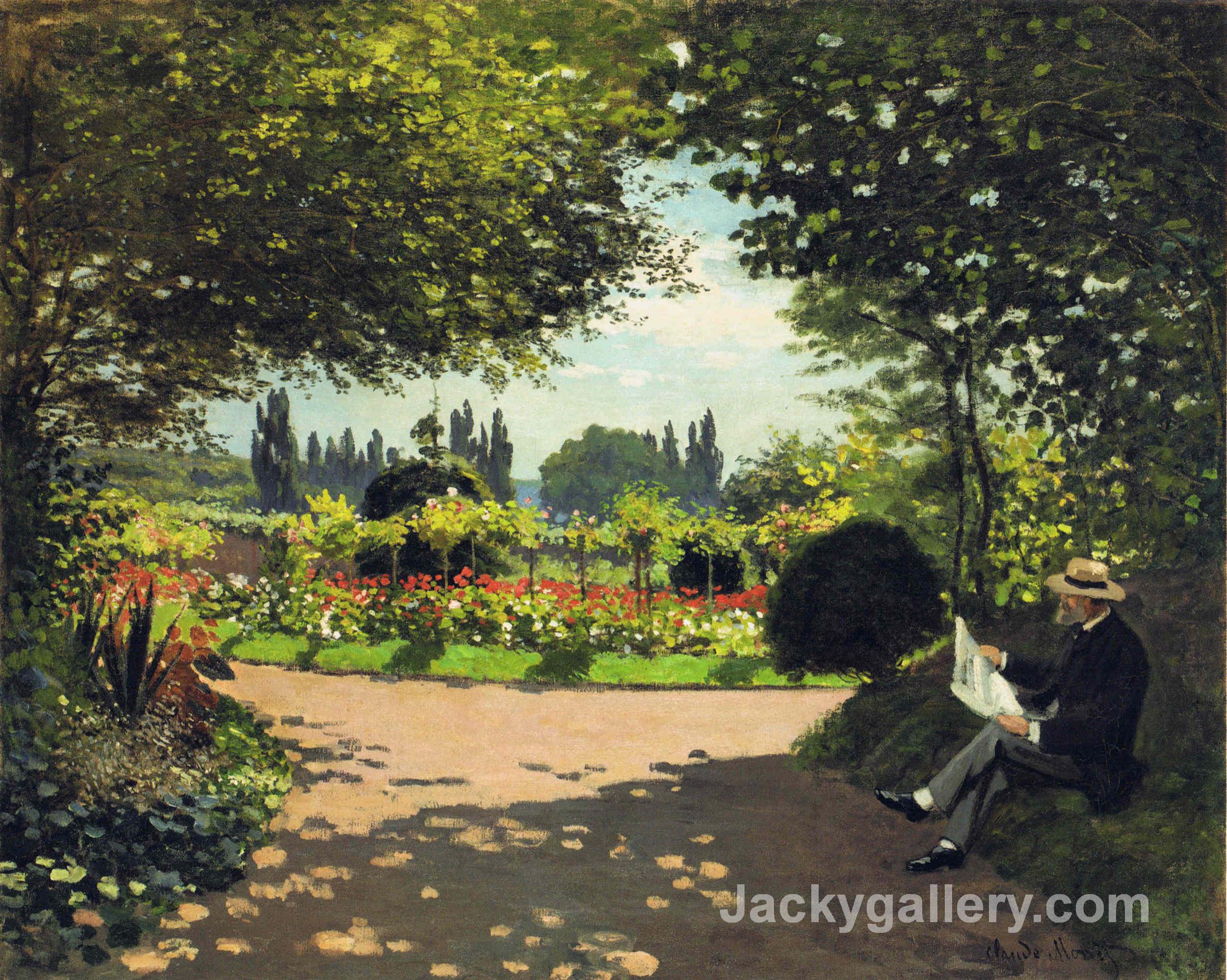 Adolphe Monet Reading in the Garden by Claude Monet paintings reproduction